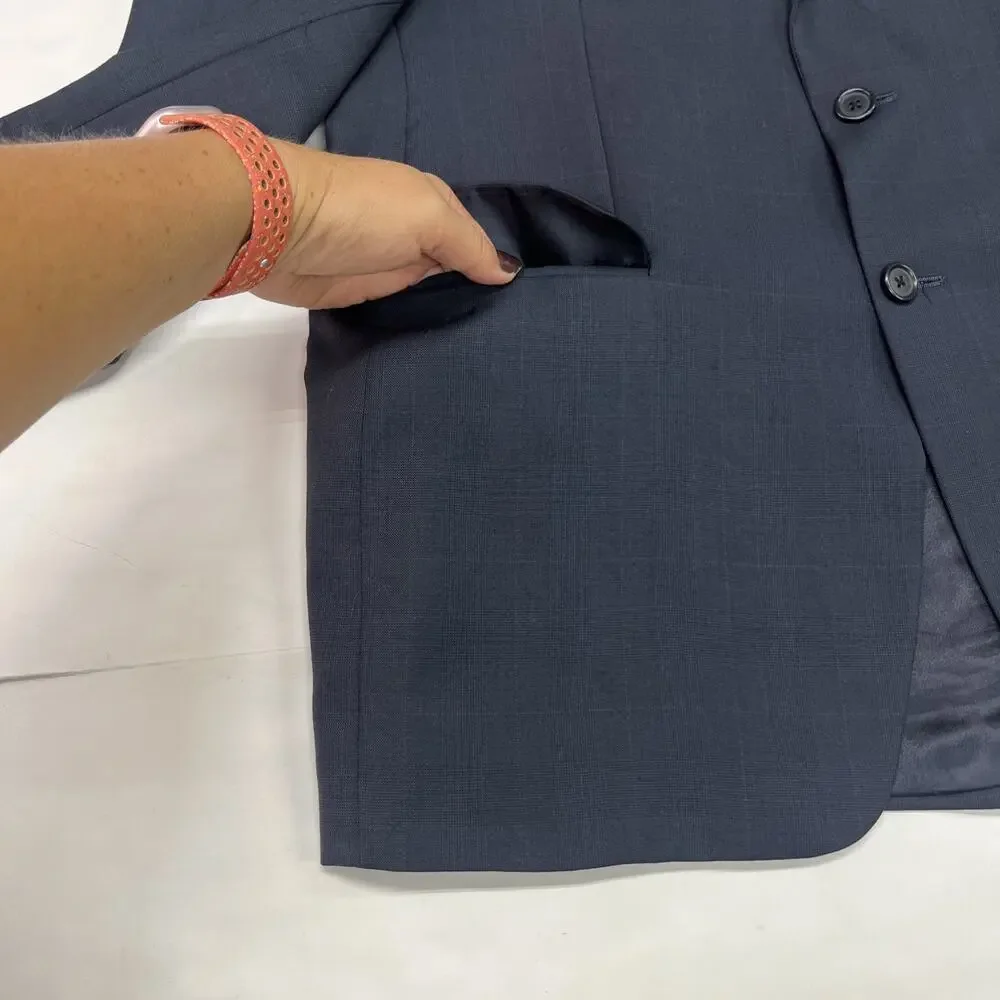 VTG Chaps Ralph Lauren Wool Cashmere Blazer Jacket Mens 43R Navy Blue Windowpane